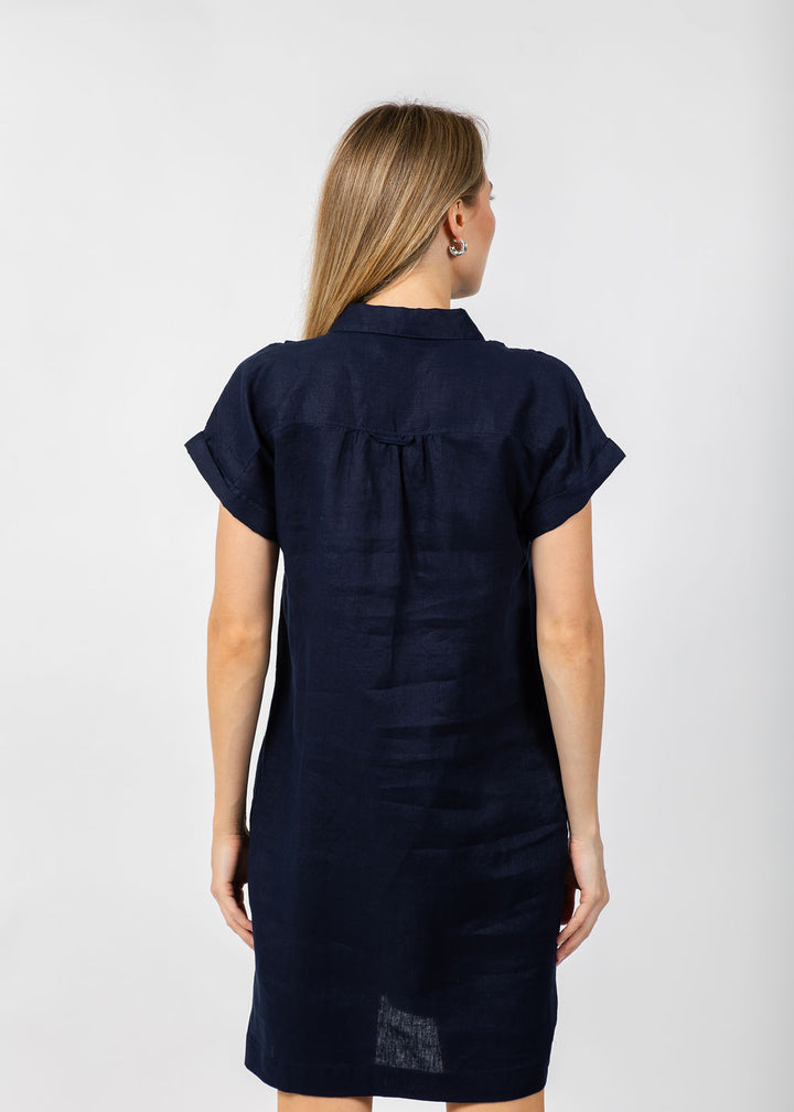 Pure Amici Darcy Linen Dress in Navy available at Barbara Katz