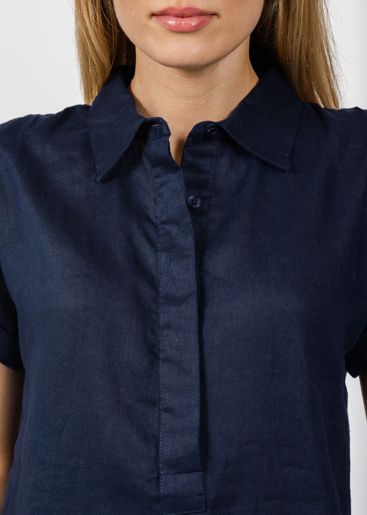 Pure Amici Darcy Linen Dress in Navy available at Barbara Katz
