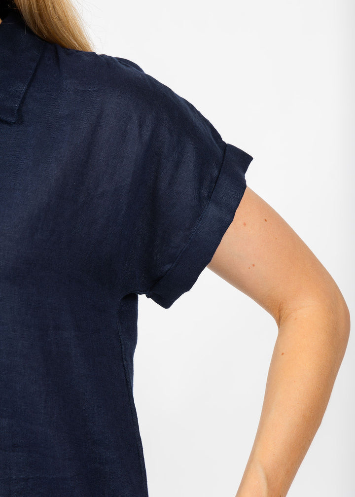Pure Amici Darcy Linen Dress in Navy available at Barbara Katz