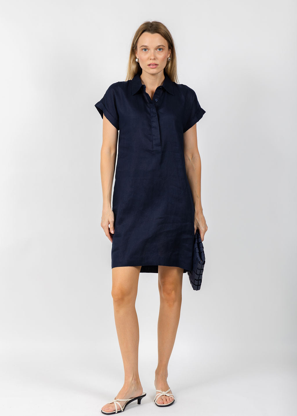 Pure Amici Darcy Linen Dress in Navy available at Barbara Katz