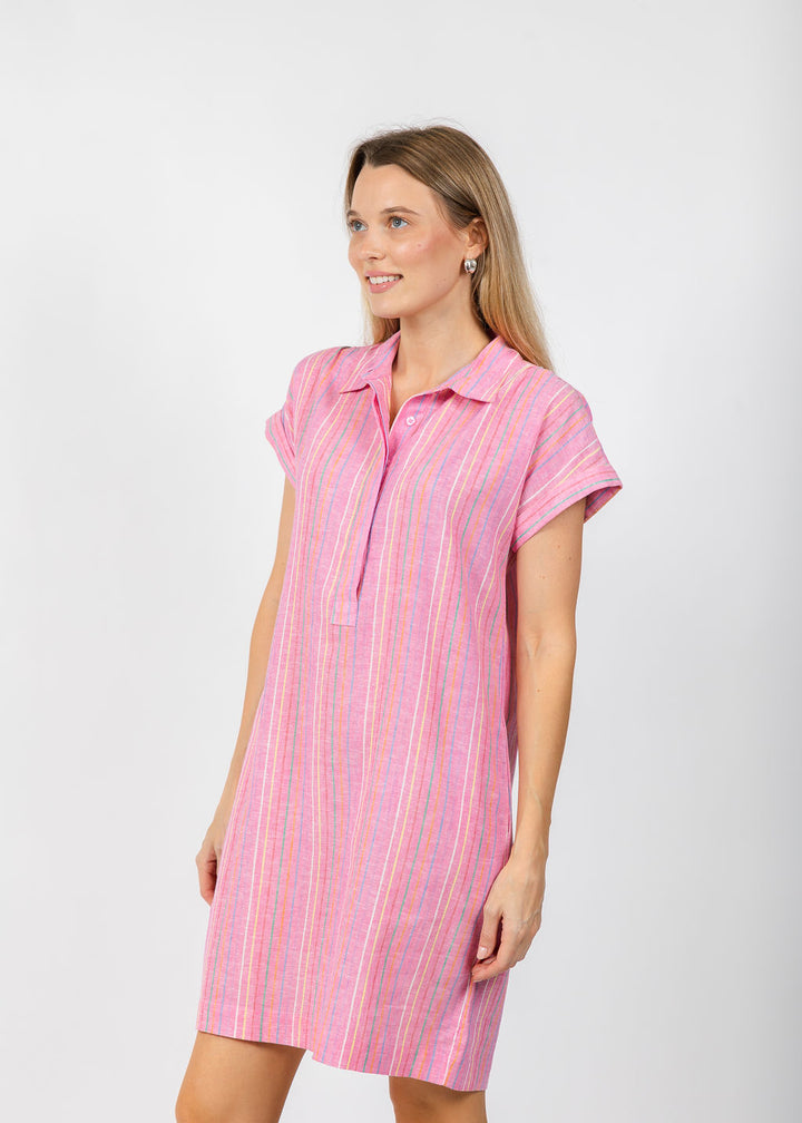 Pure Amici Ivonne Stripe Linen Dress in Petal available at Barbara Katz