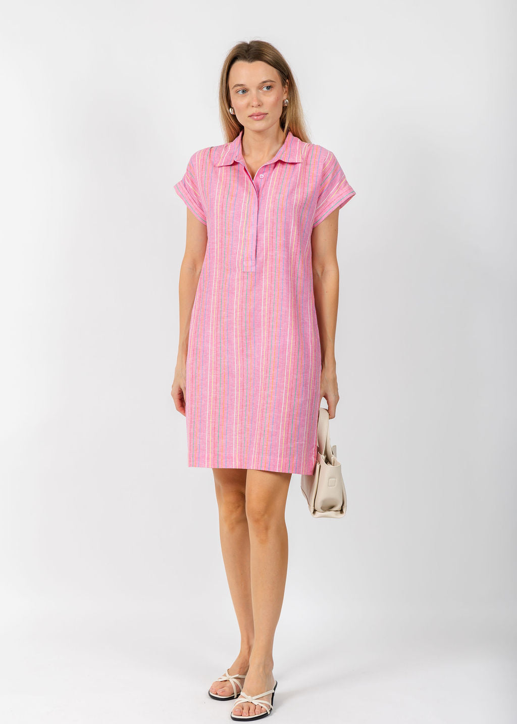 Pure Amici Ivonne Stripe Linen Dress in Petal available at Barbara Katz