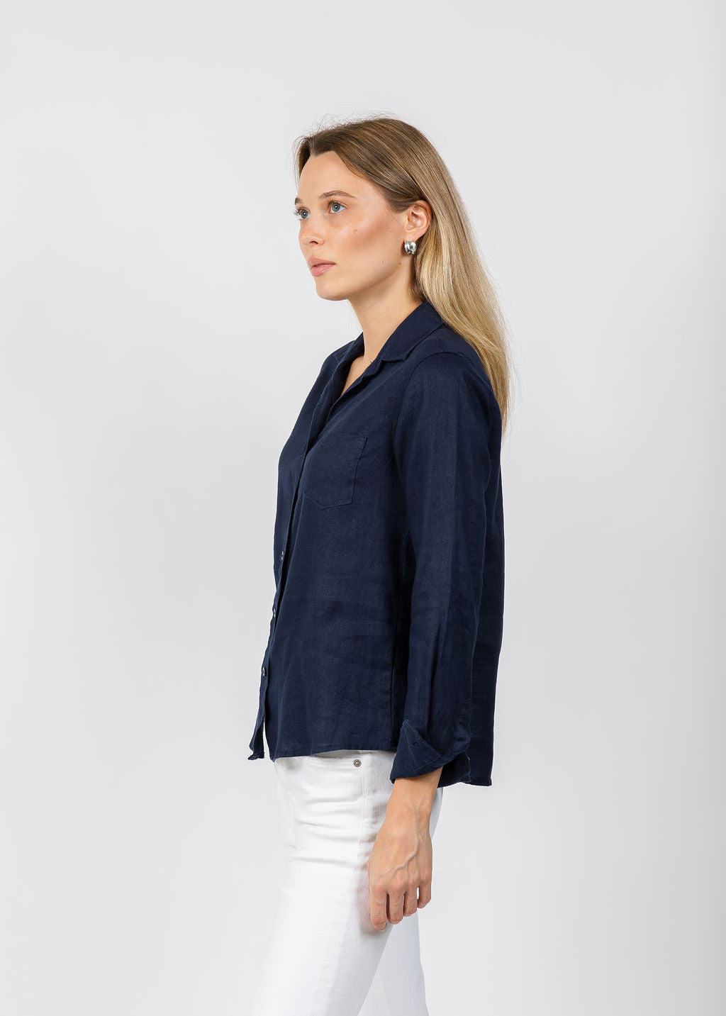 Jaime Pocket Linen Shirt - Navy