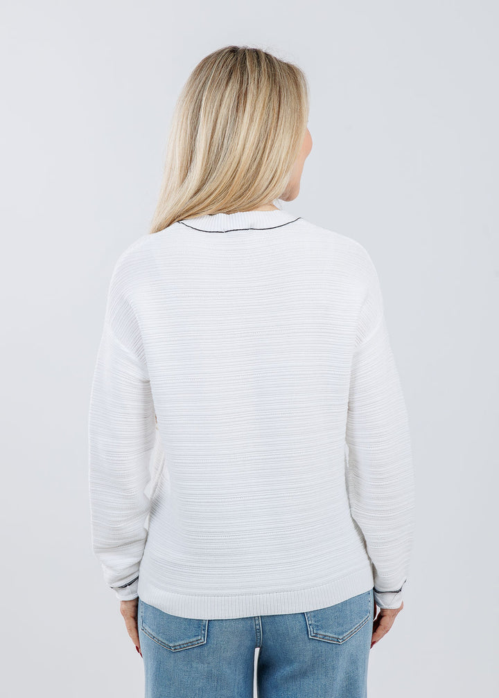 Pure Amici Love Crew Neck Sweater in White/Black available at Barbara Katz