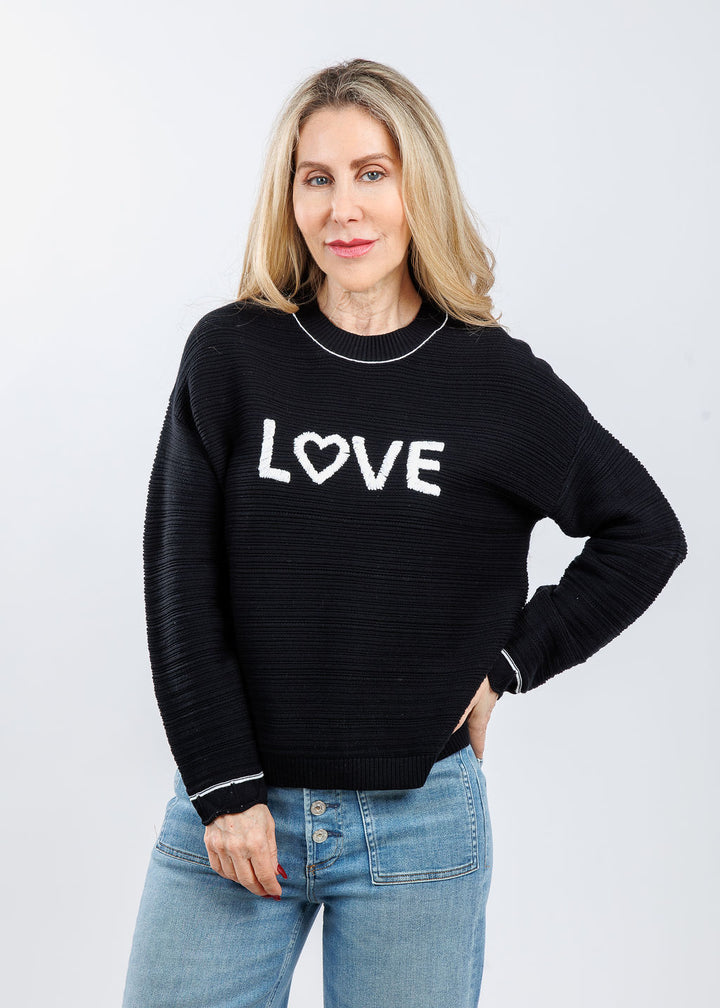 Pure Amici Love Crew Neck Sweater in Black/White available at Barbara Katz