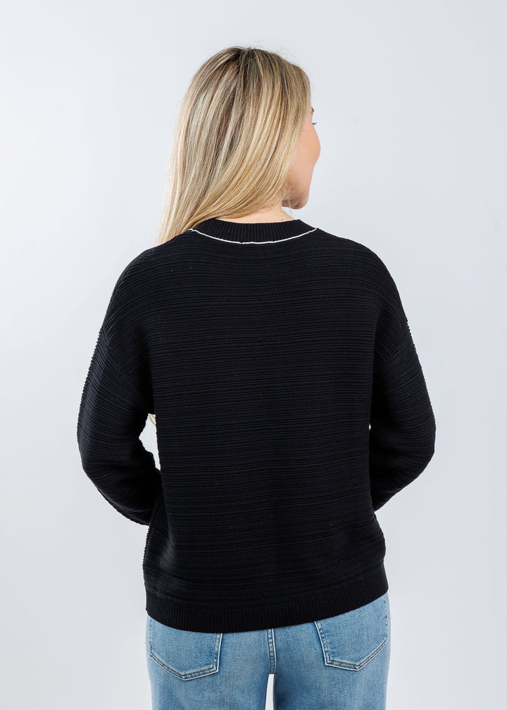 Pure Amici Love Crew Neck Sweater in Black/White available at Barbara Katz