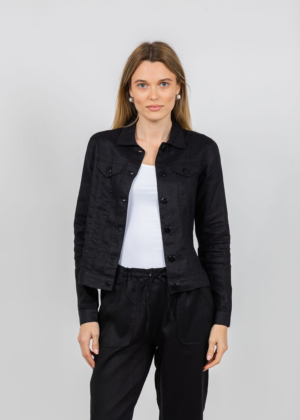 Pure Amici Lumila Linen Jacket in Black available at Barbara Katz