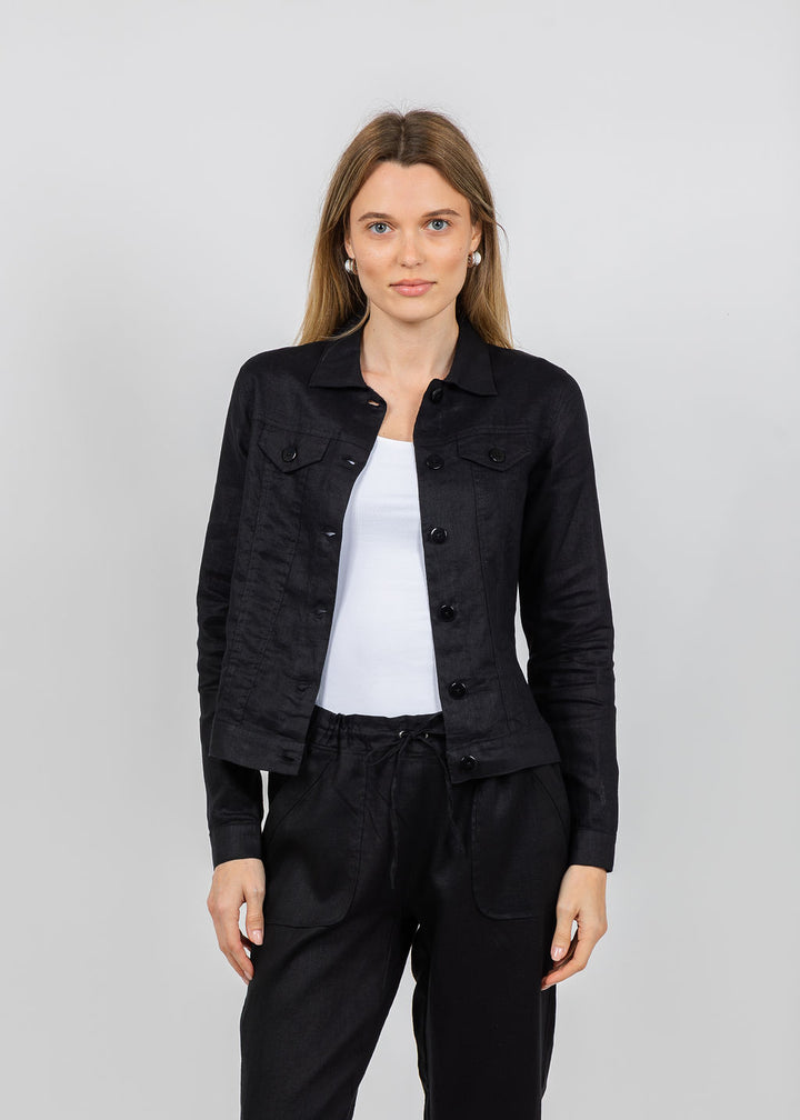 Pure Amici Lumila Linen Jacket in Black available at Barbara Katz