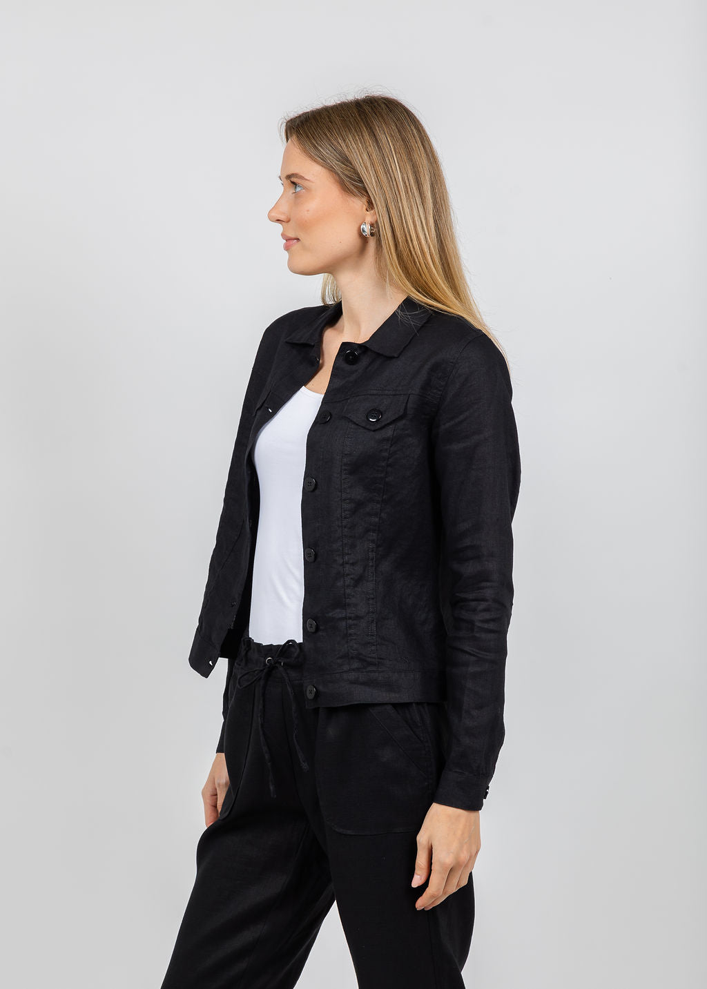 Pure Amici Lumila Linen Jacket in Black available at Barbara Katz