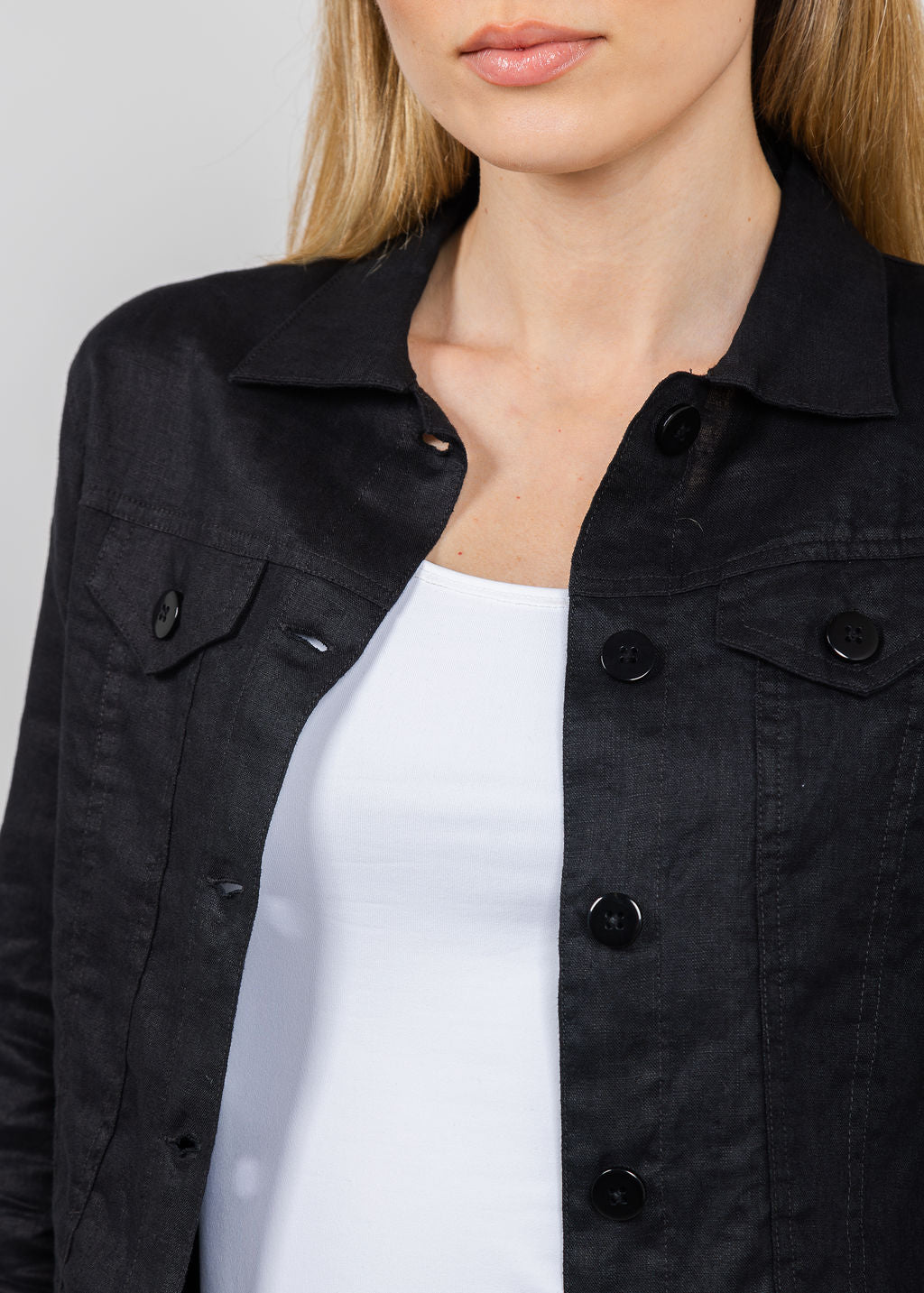 Pure Amici Lumila Linen Jacket in Black available at Barbara Katz