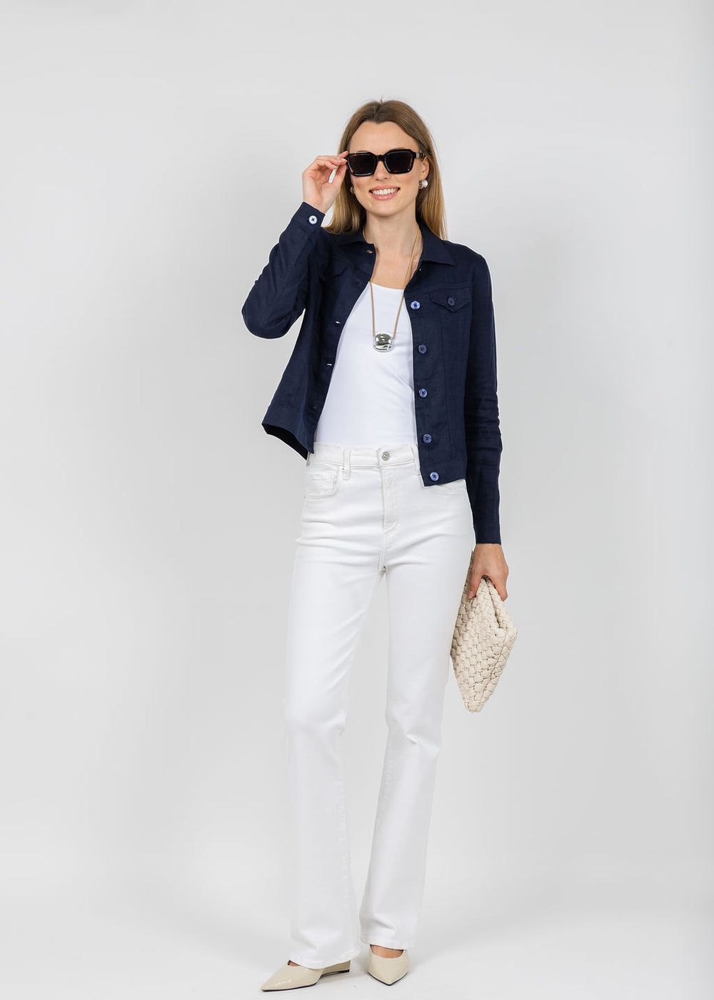 Pure Amici Lumila Linen Jacket in Navy available at Barbara Katz