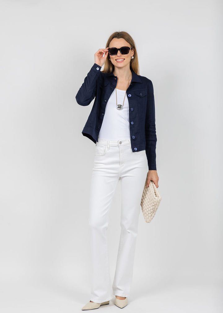 Pure Amici Lumila Linen Jacket in Navy available at Barbara Katz