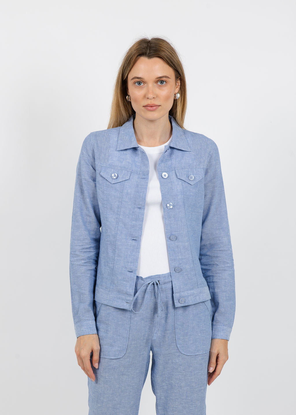 Pure Amici Lumila Linen Jacket in Water available at Barbara Katz