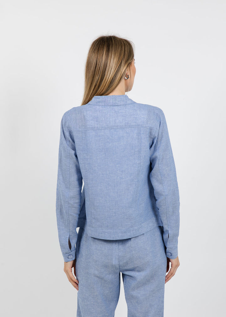 Pure Amici Lumila Linen Jacket in Water available at Barbara Katz