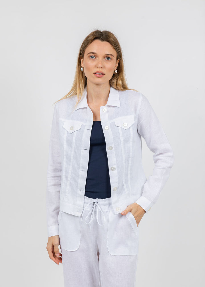 Pure Amici Lumila Linen Jacket in White available at Barbara Katz