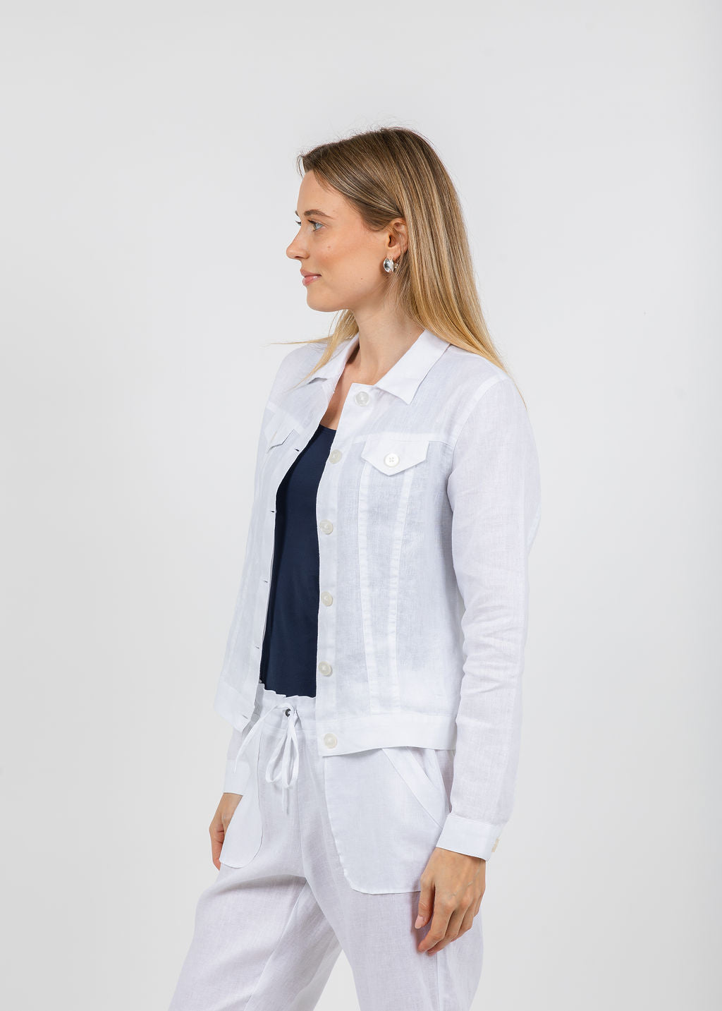 Pure Amici Lumila Linen Jacket in White available at Barbara Katz