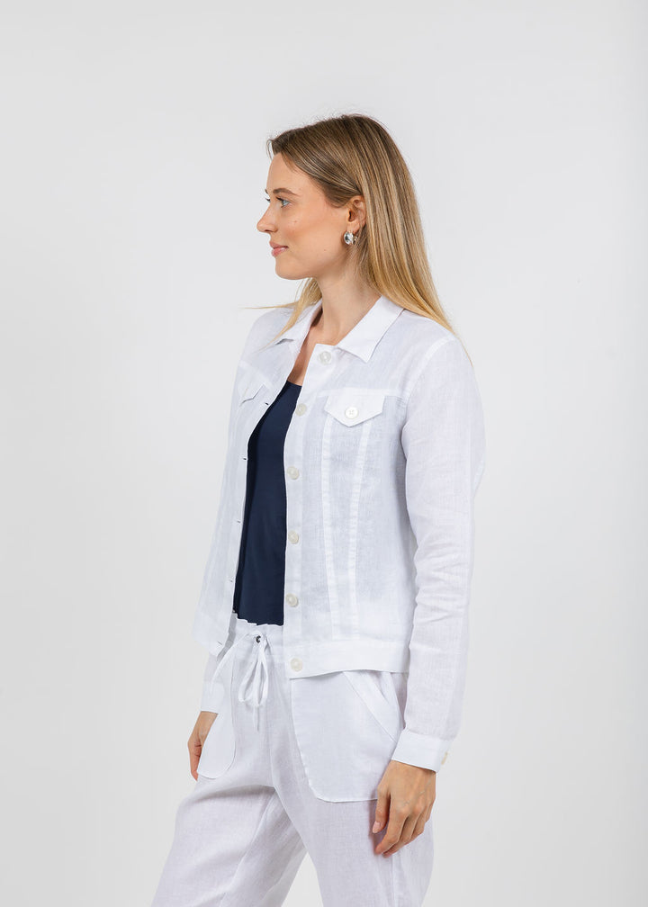 Pure Amici Lumila Linen Jacket in White available at Barbara Katz