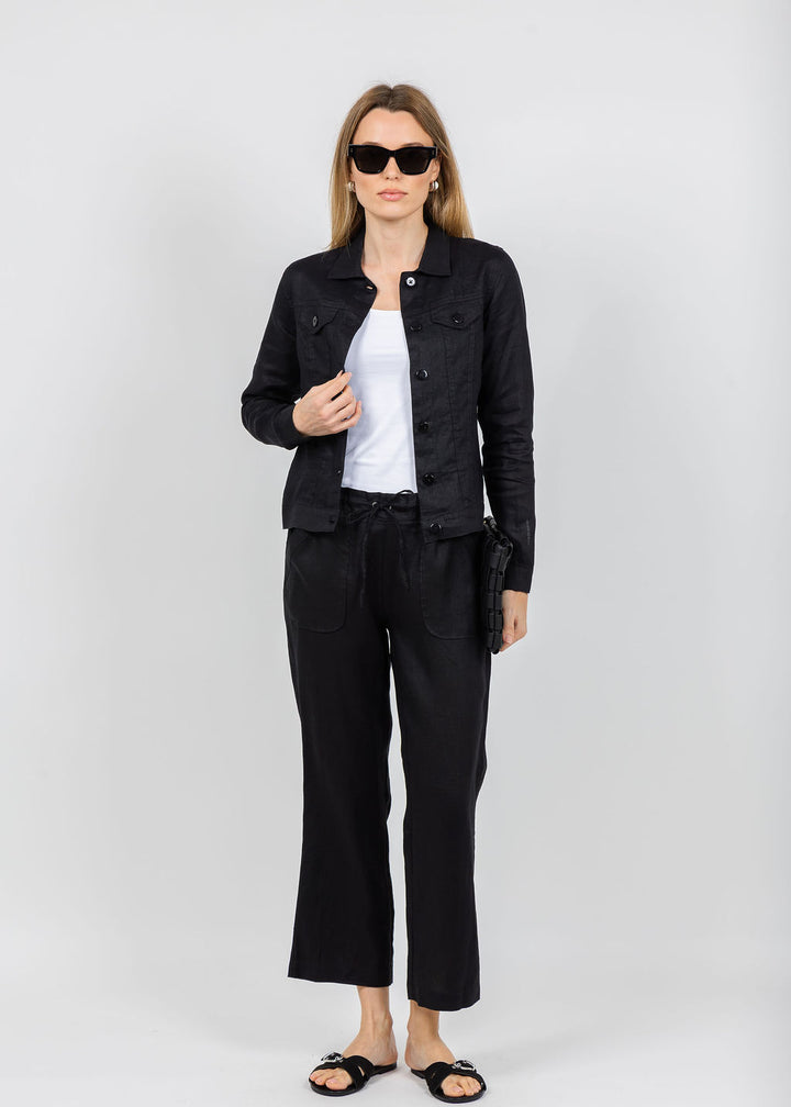 Pure Amici Lumila Linen Jacket and Pants in Black available at Barbara Katz