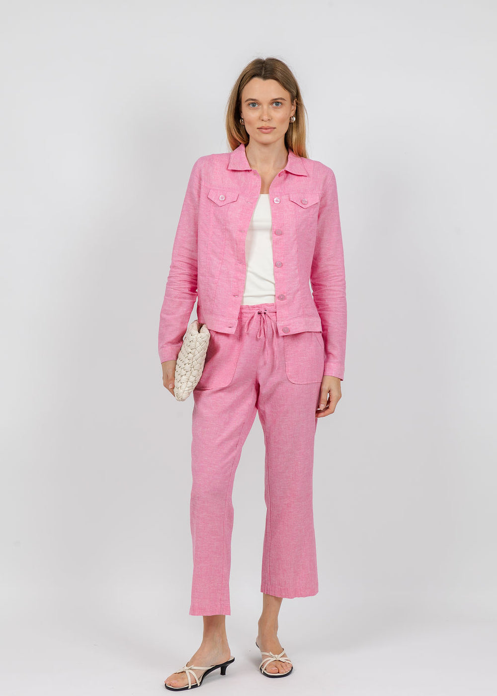Pure Amici Lumila Linen Jacket and Pants in Petal available at Barbara Katz