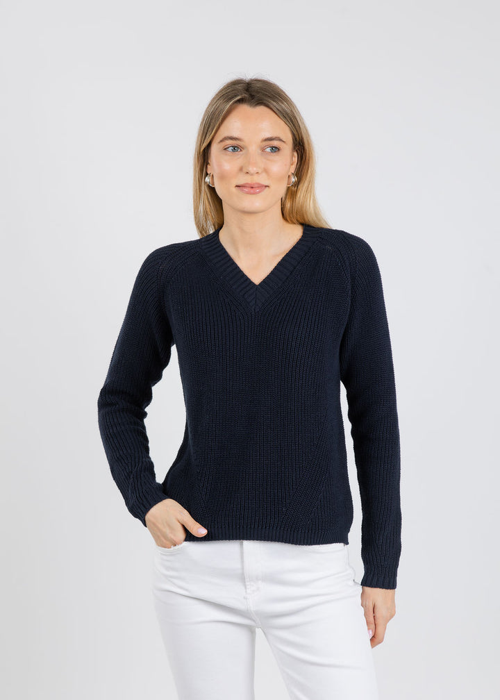 Pure Amici Myrna V-Neck Shaker Sweater in Navy available at Barbara Katz