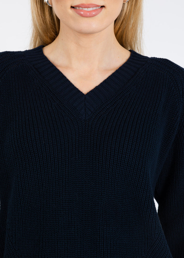 Pure Amici Myrna V-Neck Shaker Sweater in Navy available at Barbara Katz