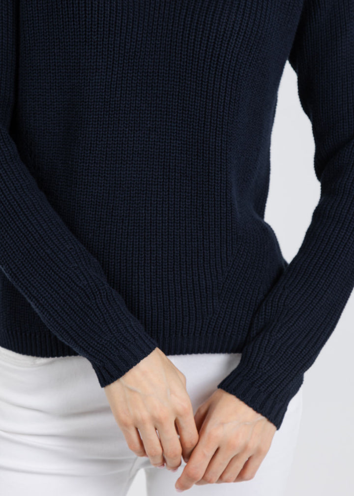Pure Amici Myrna V-Neck Shaker Sweater in Navy available at Barbara Katz