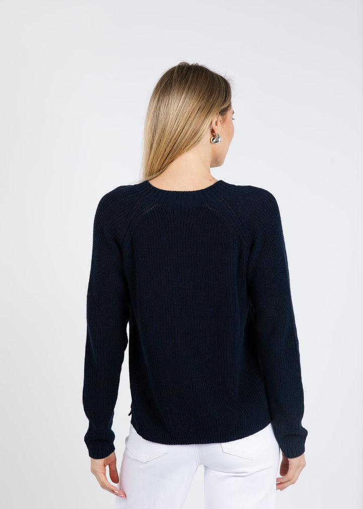 Pure Amici Myrna V-Neck Shaker Sweater in Navy available at Barbara Katz