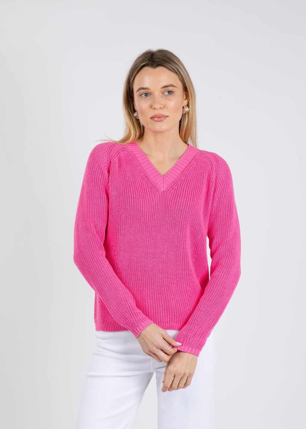 Pure Amici Myrna V-Neck Shaker Sweater in Pink available at Barbara Katz