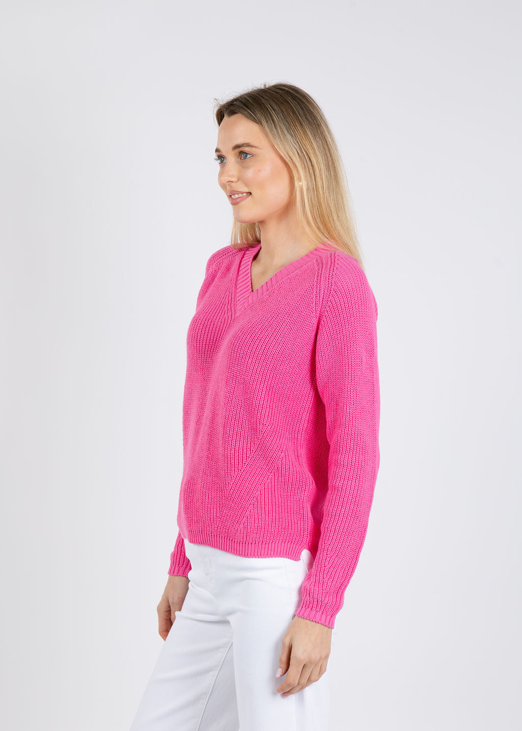 Pure Amici Myrna V-Neck Shaker Sweater in Pink available at Barbara Katz