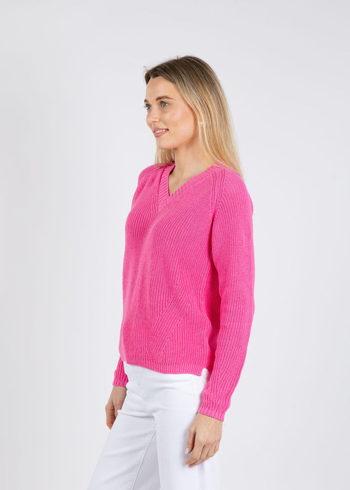 Pure Amici Myrna V-Neck Shaker Sweater in Pink available at Barbara Katz