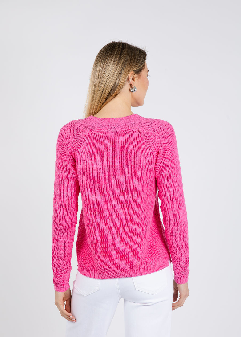 Pure Amici Myrna V-Neck Shaker Sweater in Pink available at Barbara Katz