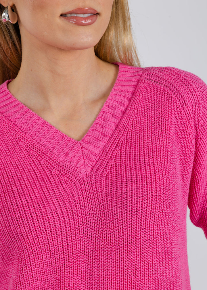 Pure Amici Myrna V-Neck Shaker Sweater in Pink available at Barbara Katz
