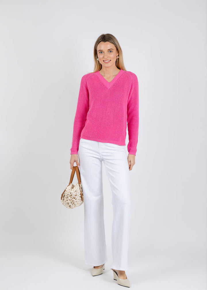 Pure Amici Myrna V-Neck Shaker Sweater in Pink available at Barbara Katz