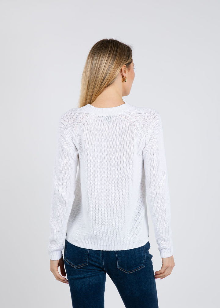 Pure Amici Myrna V-Neck Shaker Sweater in White available at Barbara Katz