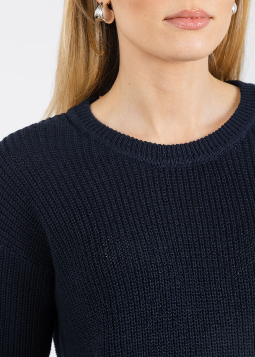 Pure Amici Rayna Crew Neck Shaker Sweater in Navy available at Barbara Katz