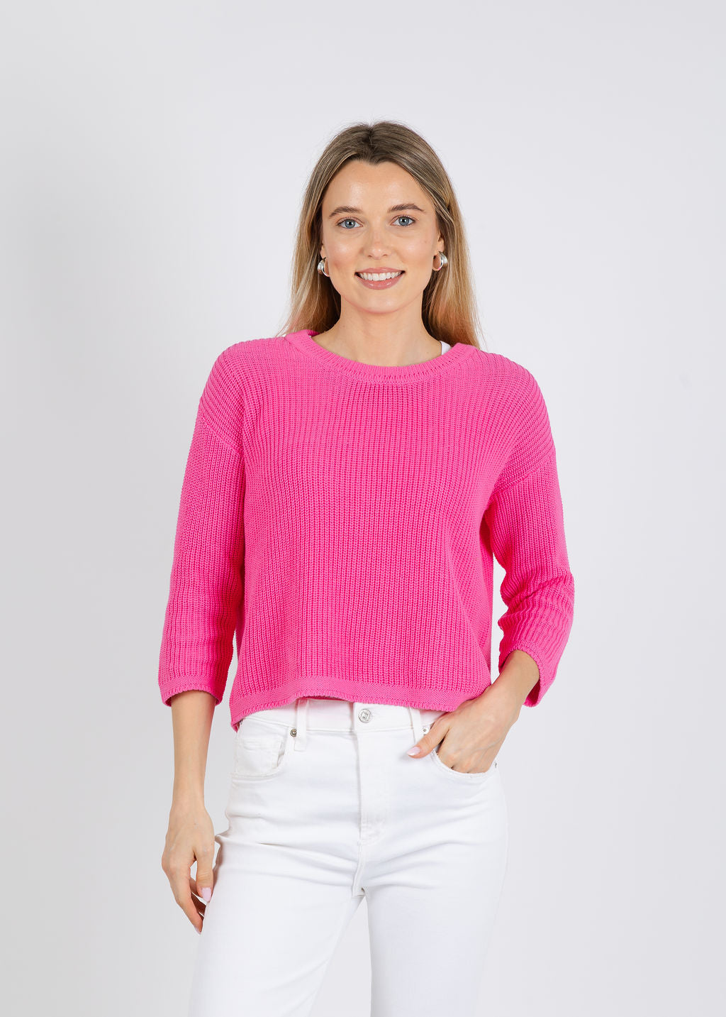 Pure Amici Rayna Crew Neck Shaker Sweater in Pink available at Barbara Katz