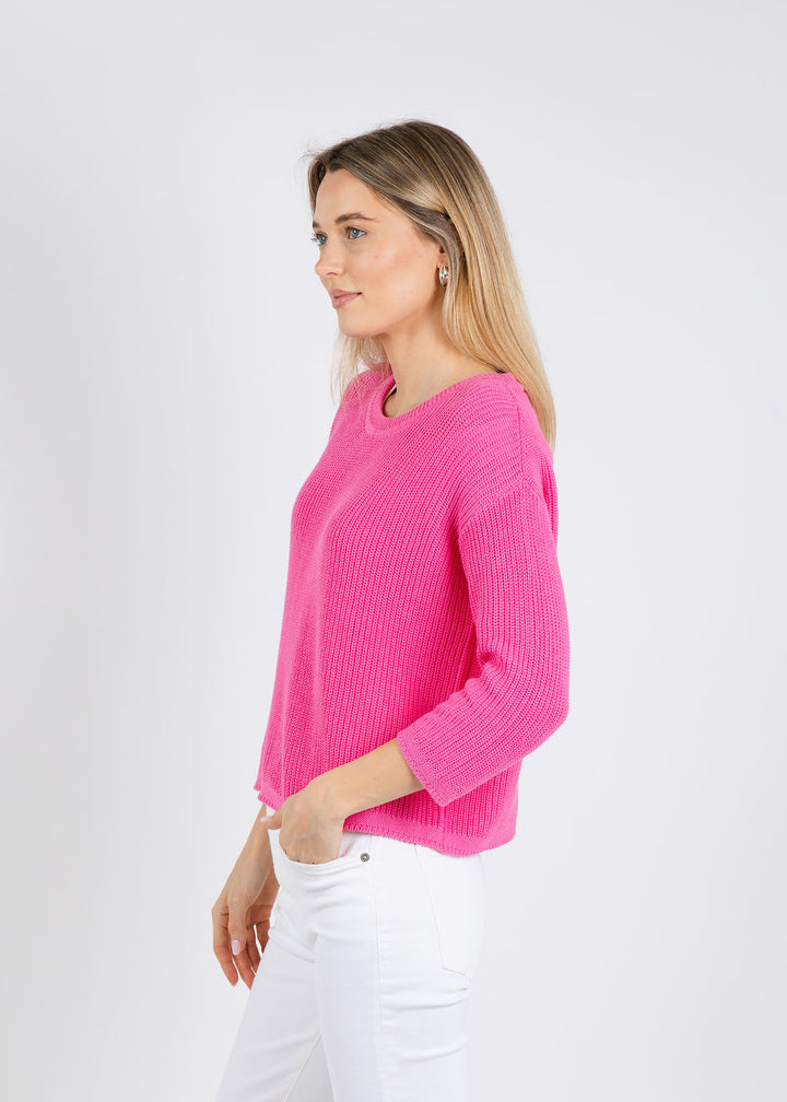 Pure Amici Rayna Crew Neck Shaker Sweater in Pink available at Barbara Katz
