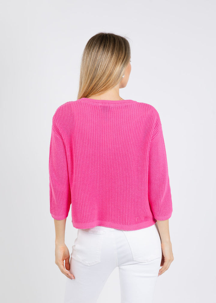 Pure Amici Rayna Crew Neck Shaker Sweater in Pink available at Barbara Katz