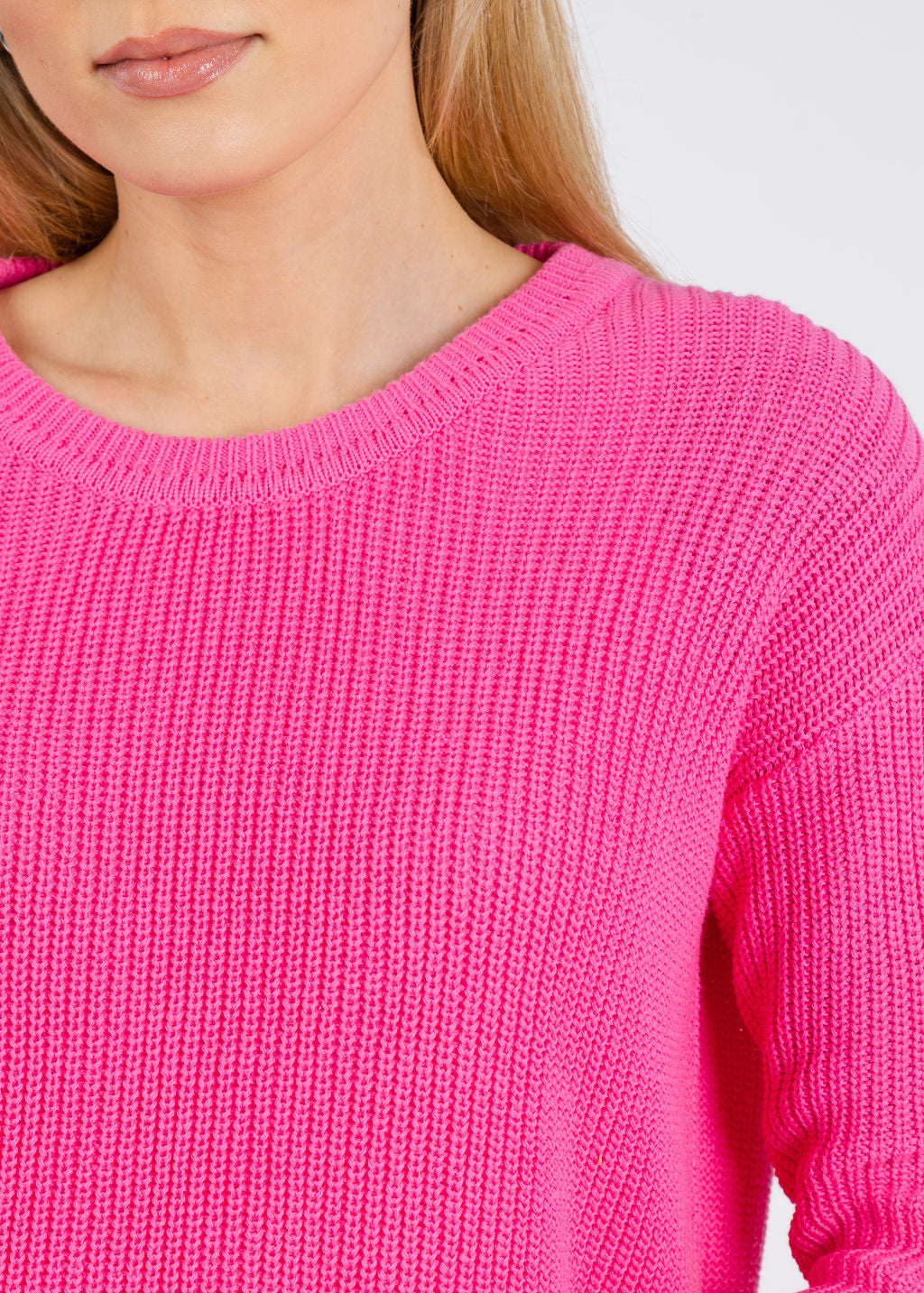 Pure Amici Rayna Crew Neck Shaker Sweater in Pink available at Barbara Katz