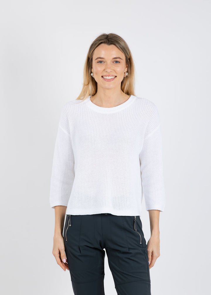 Pure Amici Rayna Crew Neck Shaker Sweater in White available at Barbara Katz