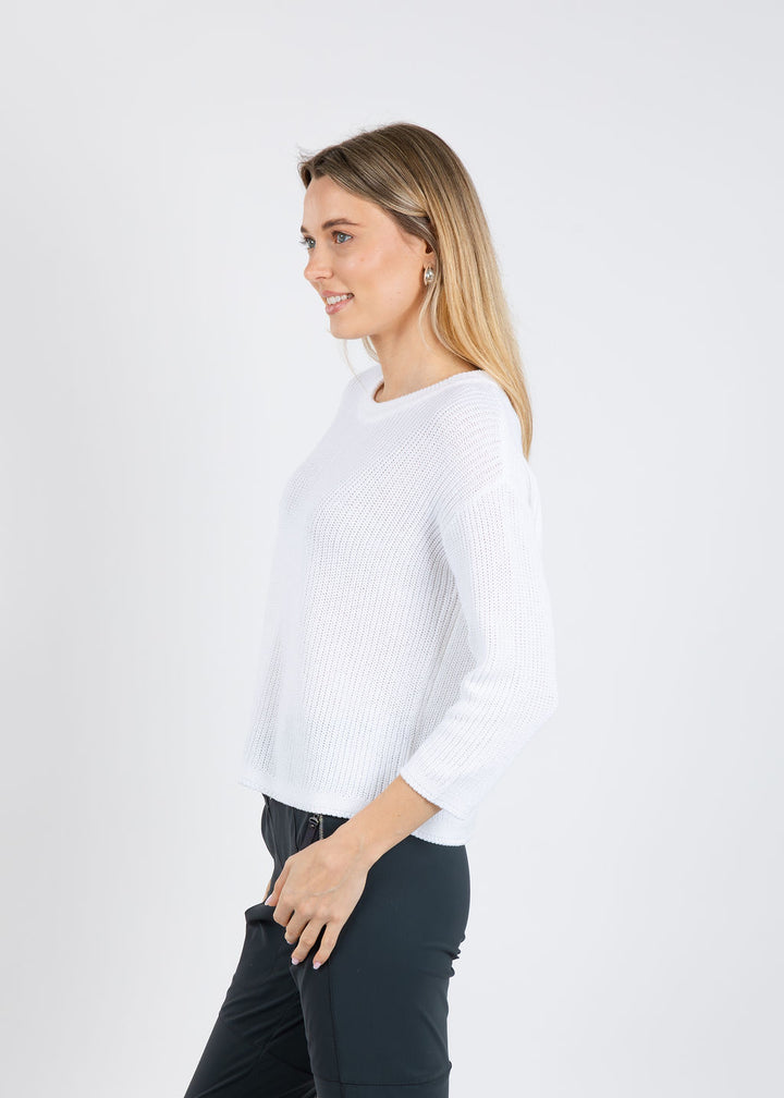 Pure Amici Rayna Crew Neck Shaker Sweater in White available at Barbara Katz