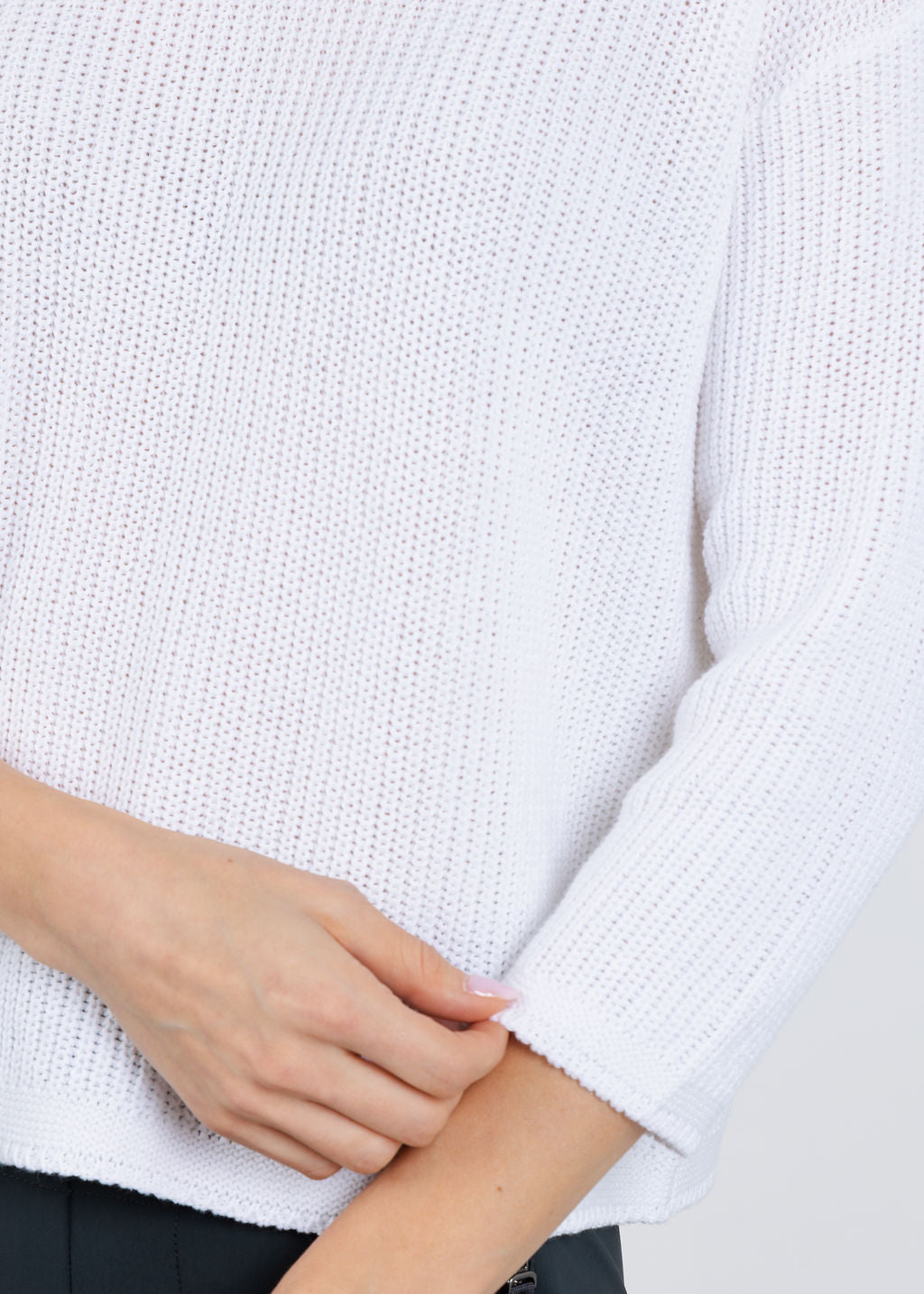 Pure Amici Rayna Crew Neck Shaker Sweater in White available at Barbara Katz