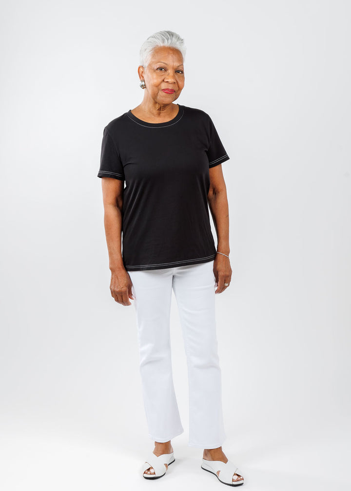 Pure Amici Short Sleeve Crew Tee in Black available at Barbara Katz