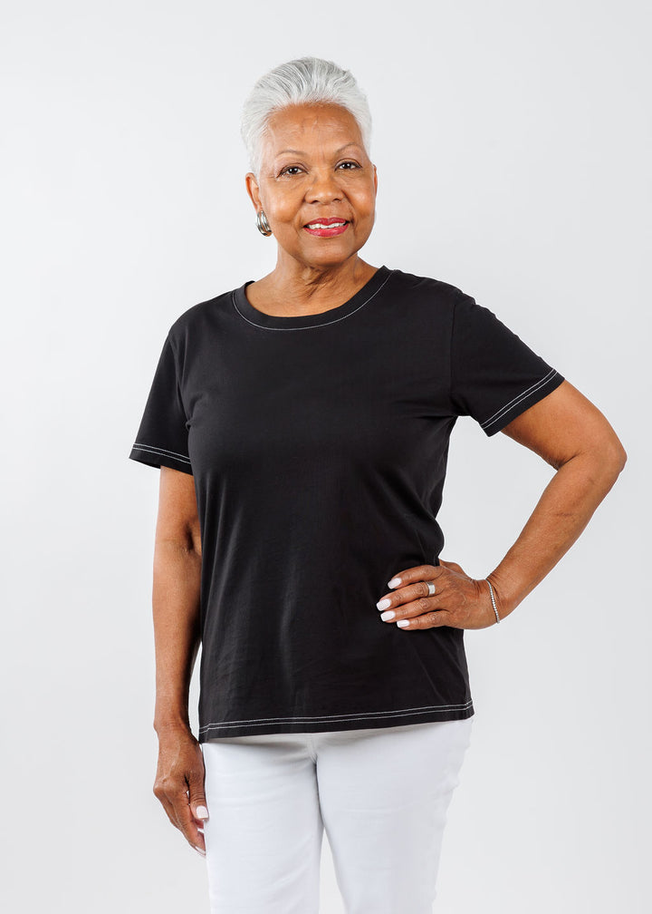 Pure Amici Short Sleeve Crew Tee in Black available at Barbara Katz