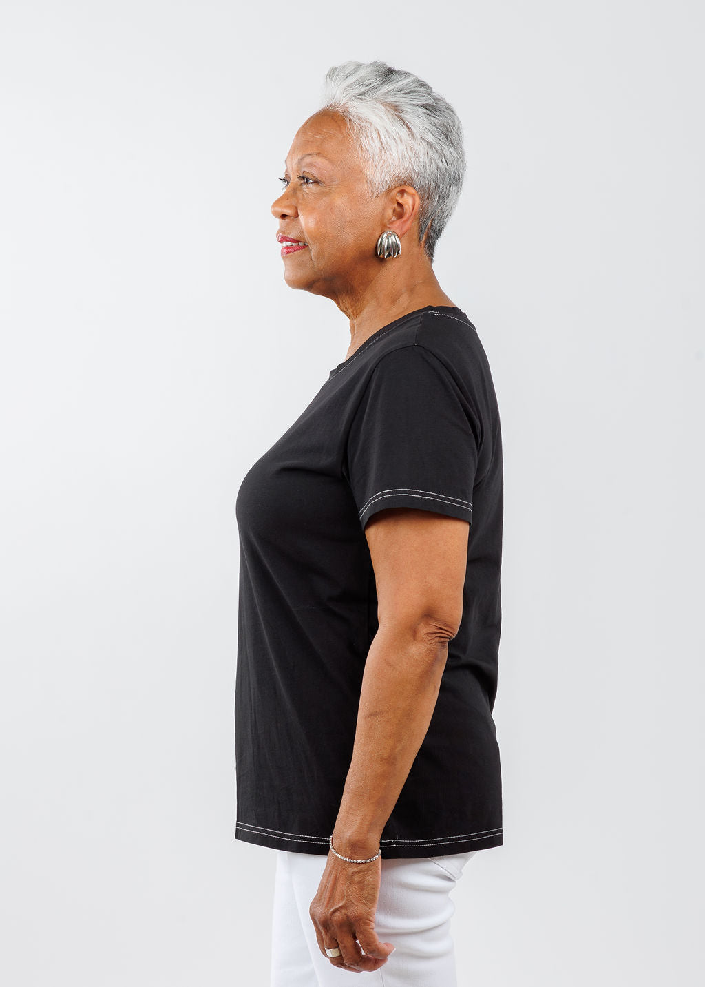 Pure Amici Short Sleeve Crew Tee in Black available at Barbara Katz
