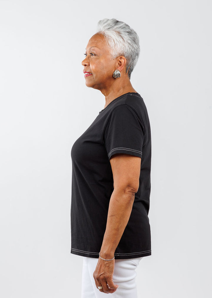 Pure Amici Short Sleeve Crew Tee in Black available at Barbara Katz