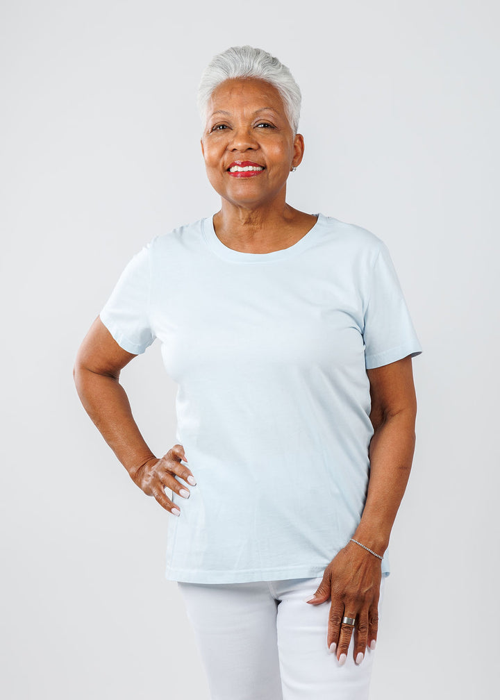 Pure Amici Short Sleeve Crew Tee in Light Blue available at Barbara Katz