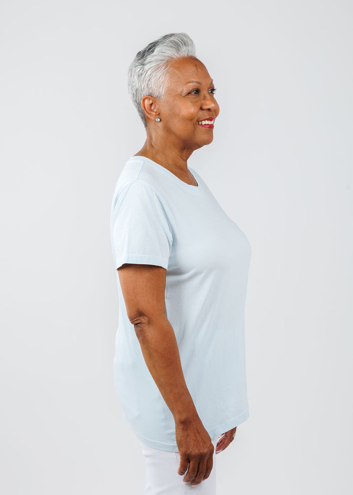 Pure Amici Short Sleeve Crew Tee in Light Blue available at Barbara Katz