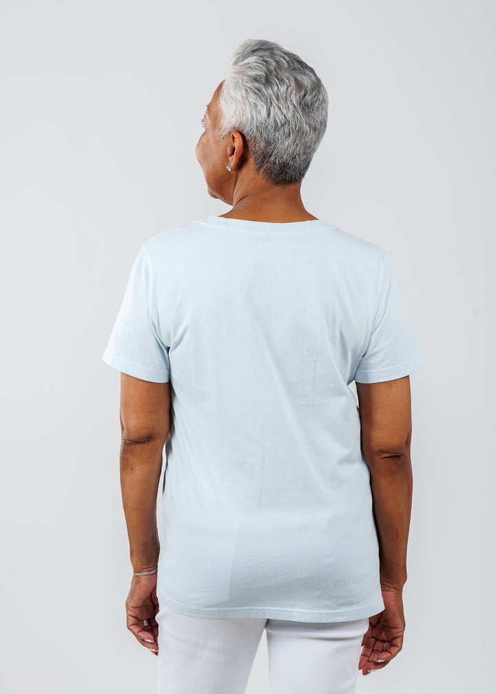 Pure Amici Short Sleeve Crew Tee in Light Blue available at Barbara Katz