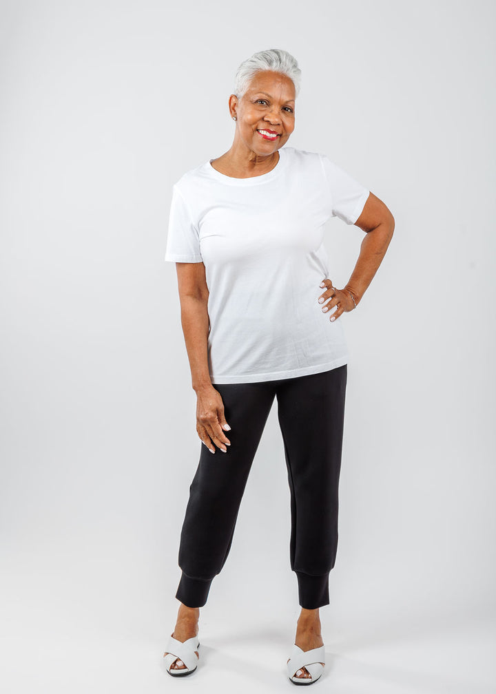 Pure Amici Short Sleeve Crew Tee in White available at Barbara Katz